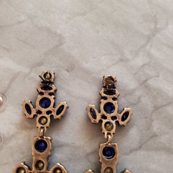 💖 J.Crew Blue Grey Rhinestones Crystals Cluster Statement Drop Dangle Earrings - Picture 11 of 15